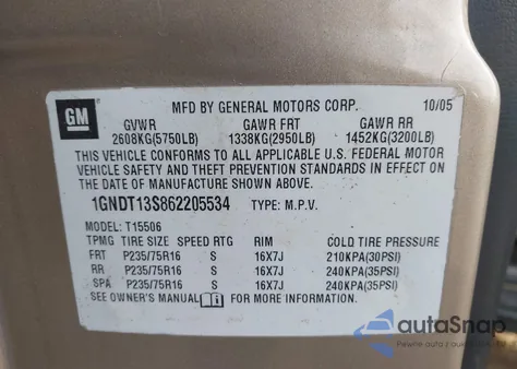 2006 Chevrolet Trailblazer Ls from USA, damaged, VIN 1GNDT13S862205534